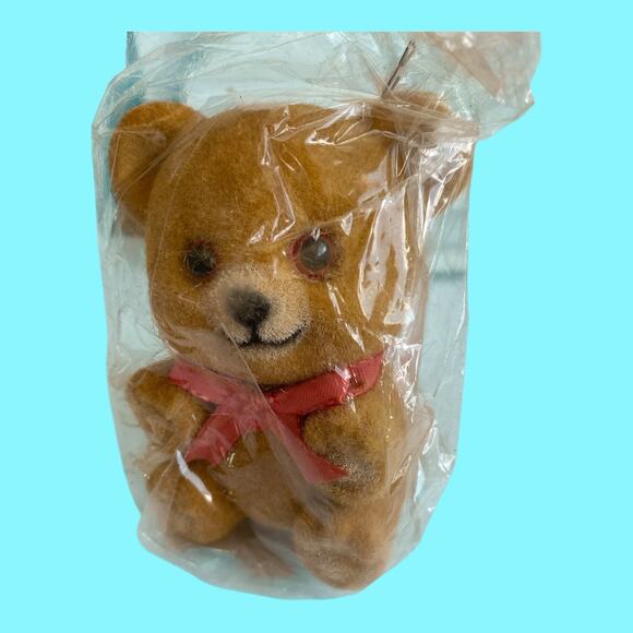 Vtg Brown Flocked Miniature Teddy Bears 3” Ornament HF Company Hong Kong NOS - Picture 8 of 13